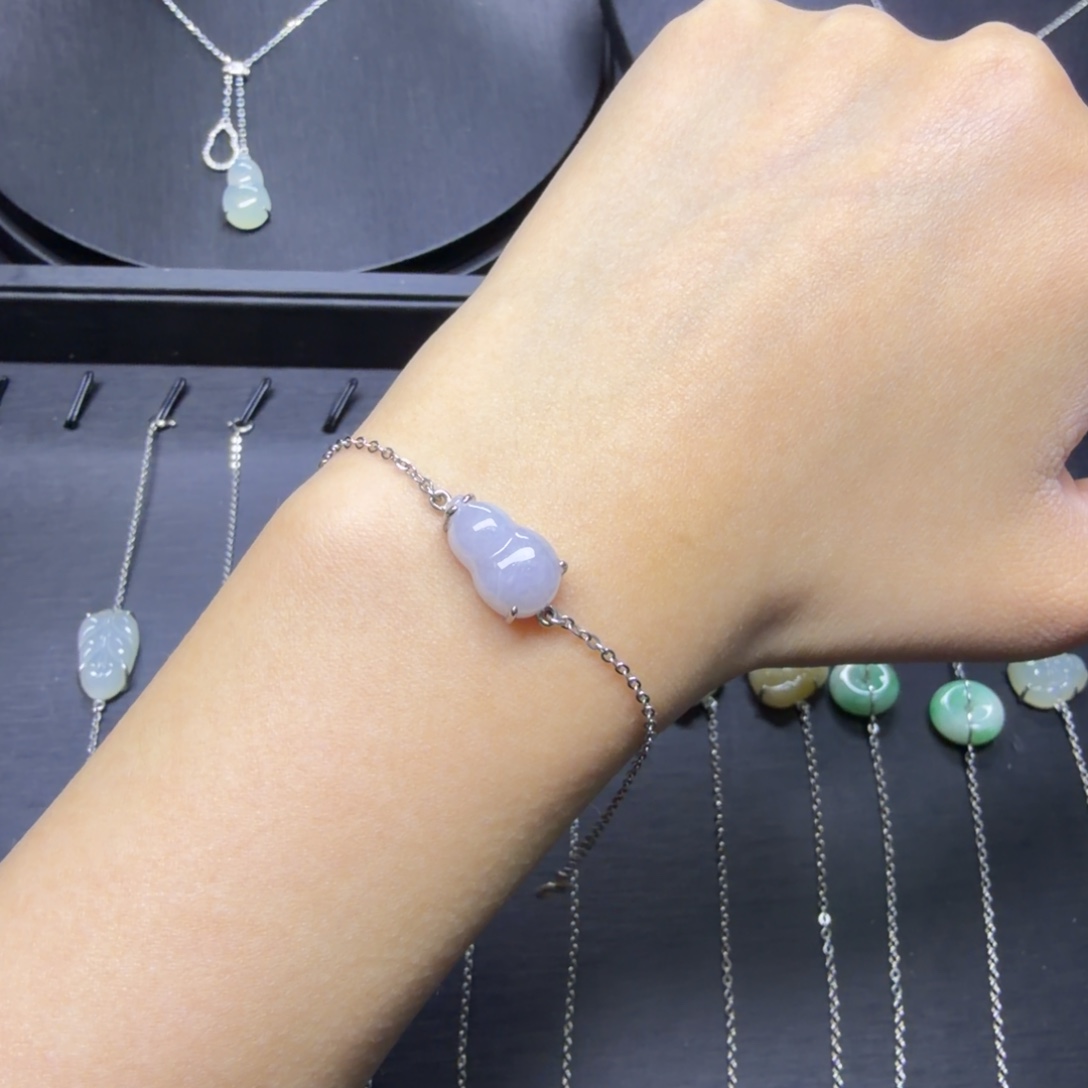 翡翠银S925镶嵌手链紫葫芦