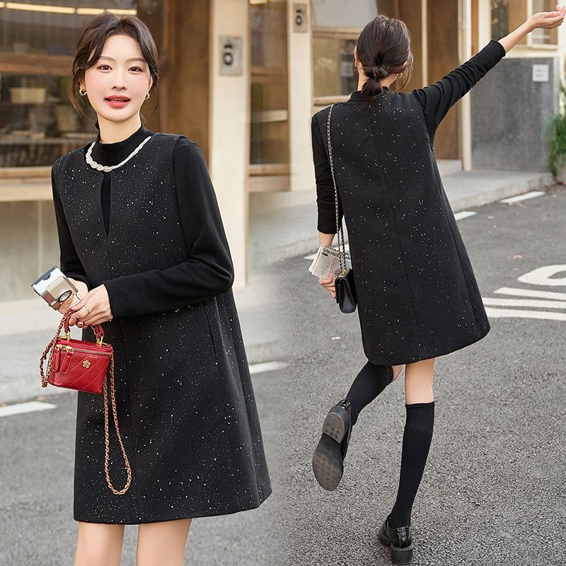 2025春季新款名媛香风重工钉珠亮片A字打底两件套背心连衣裙套装