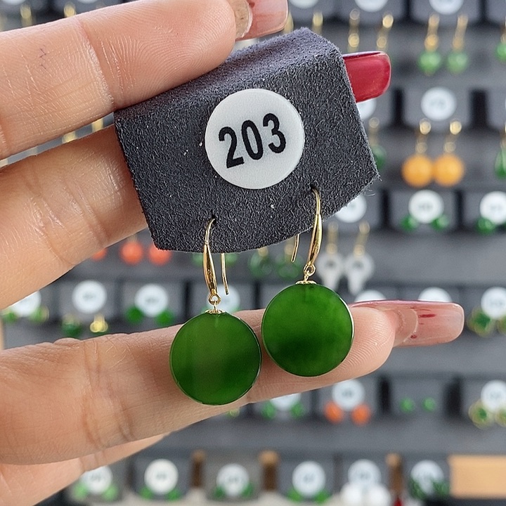 和田玉耳饰18K金镶嵌