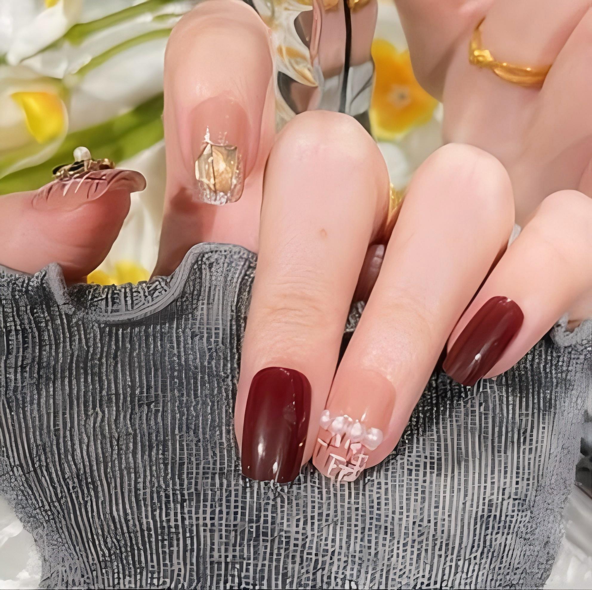 穿戴甲短款镶钻紫金珠玉爆款精致优雅仙女美甲贴甲片-BY2041-JHSC