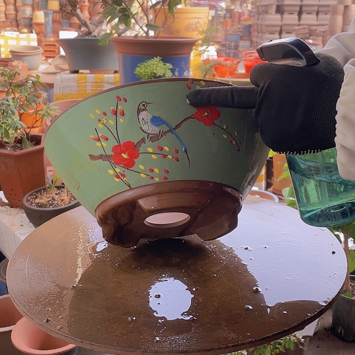 紫砂宜兴紫砂绿斗盆大