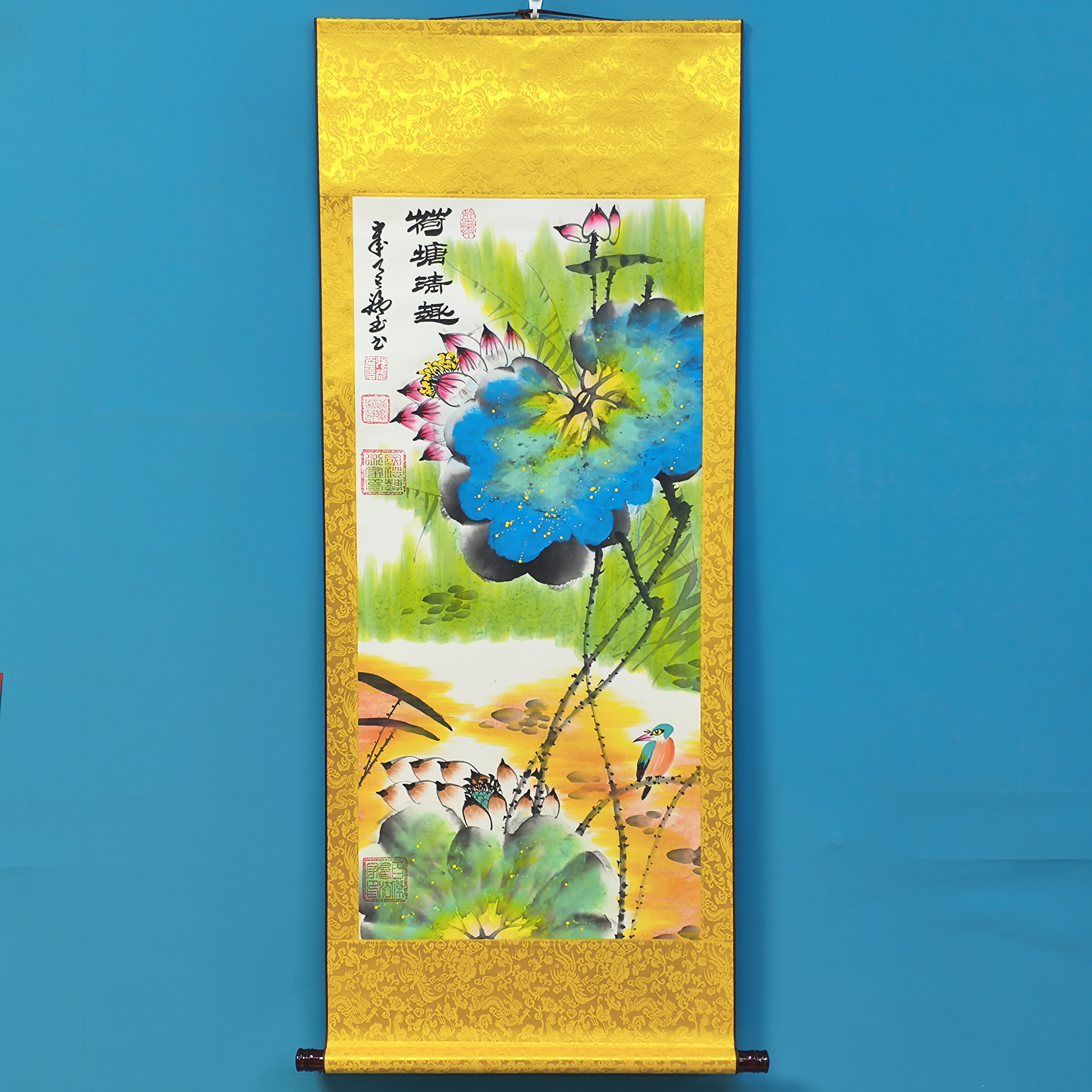 荷花140宽50软装裱纯手绘强武老师