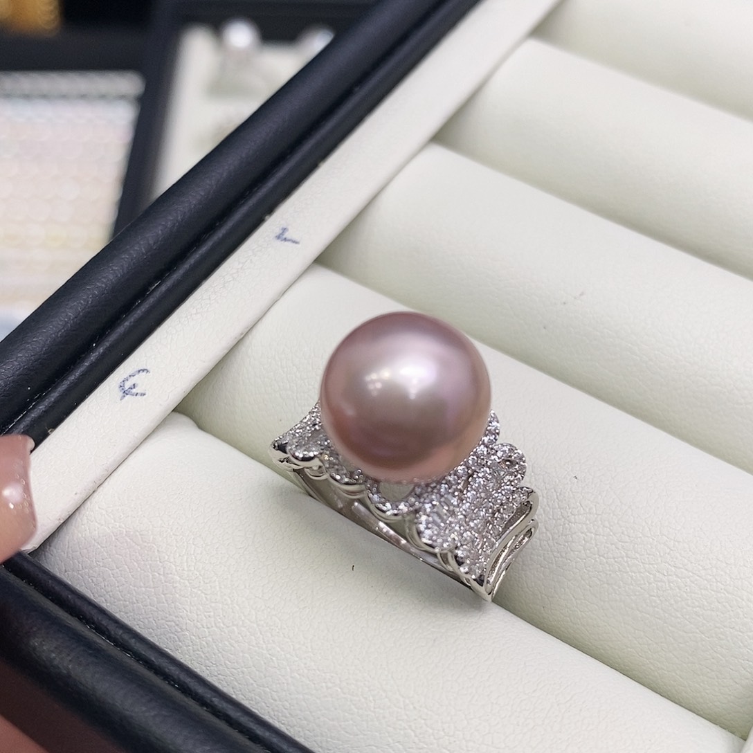 淡水珍珠戒指银S925镶嵌知*12m m