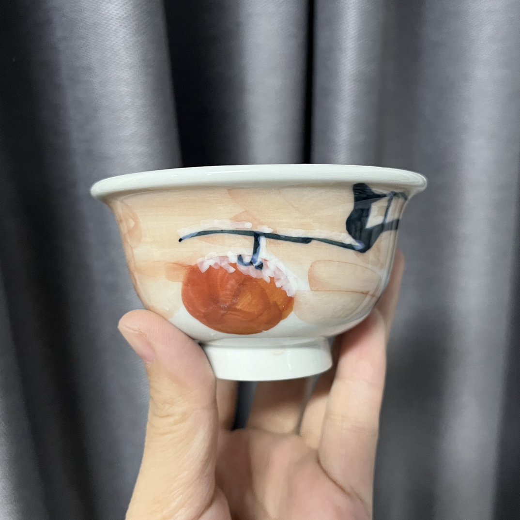 墨字底款雪柿子大压手杯微瑕