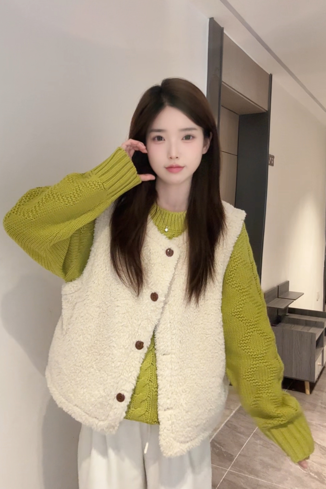 【Niche Young】 慵懒风调性咸菜绿韩系设计感休闲宽松毛衣Y6832
