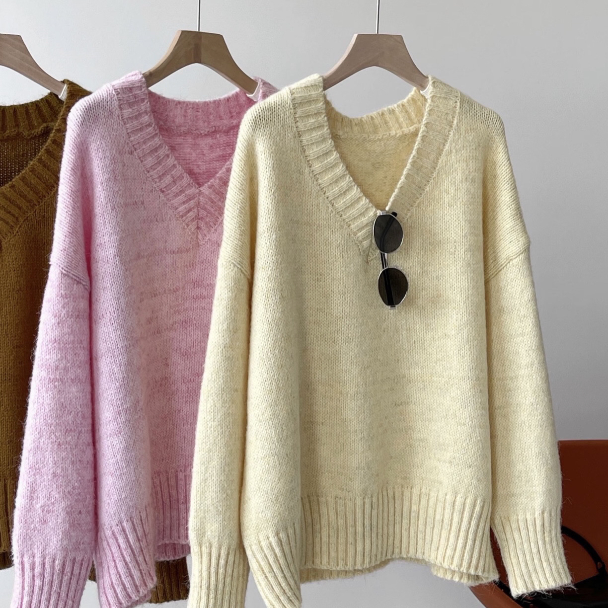 圆领V领韩系风七分袖毛针织衫毛衫上衣针织衫网红