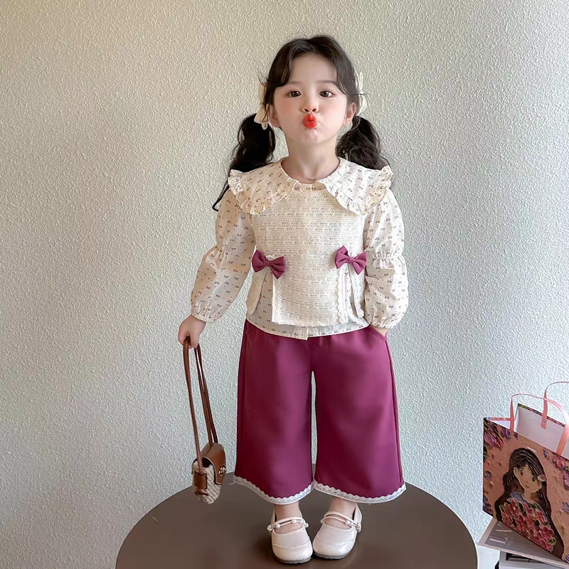 2025秋季新品【蓝精灵童装】女童宝宝洋气针织婴童纯棉套装卫衣