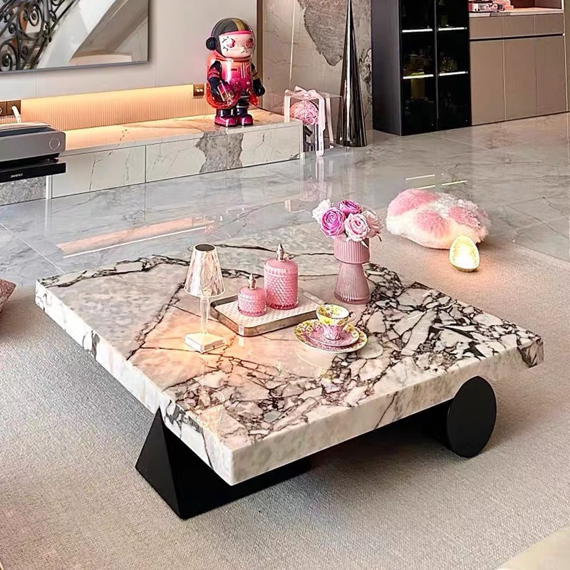 意式极简大理石茶几轻奢正方形现代简约设计感高端客厅家用茶几