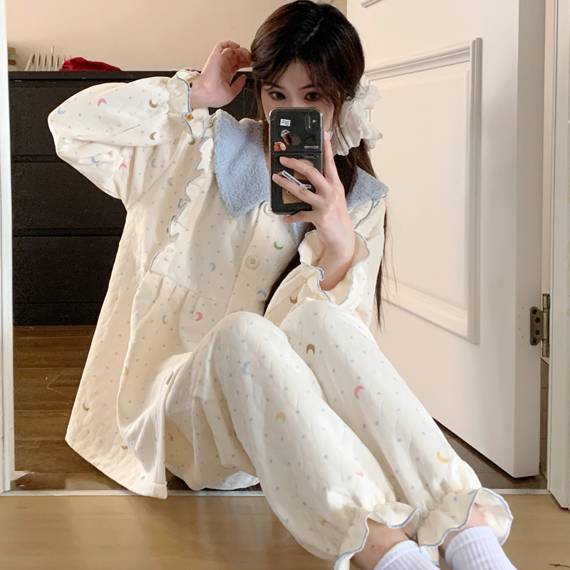 新款冬季隐形拉链空气棉夹层月子服哺乳喂奶衣套装【3776】