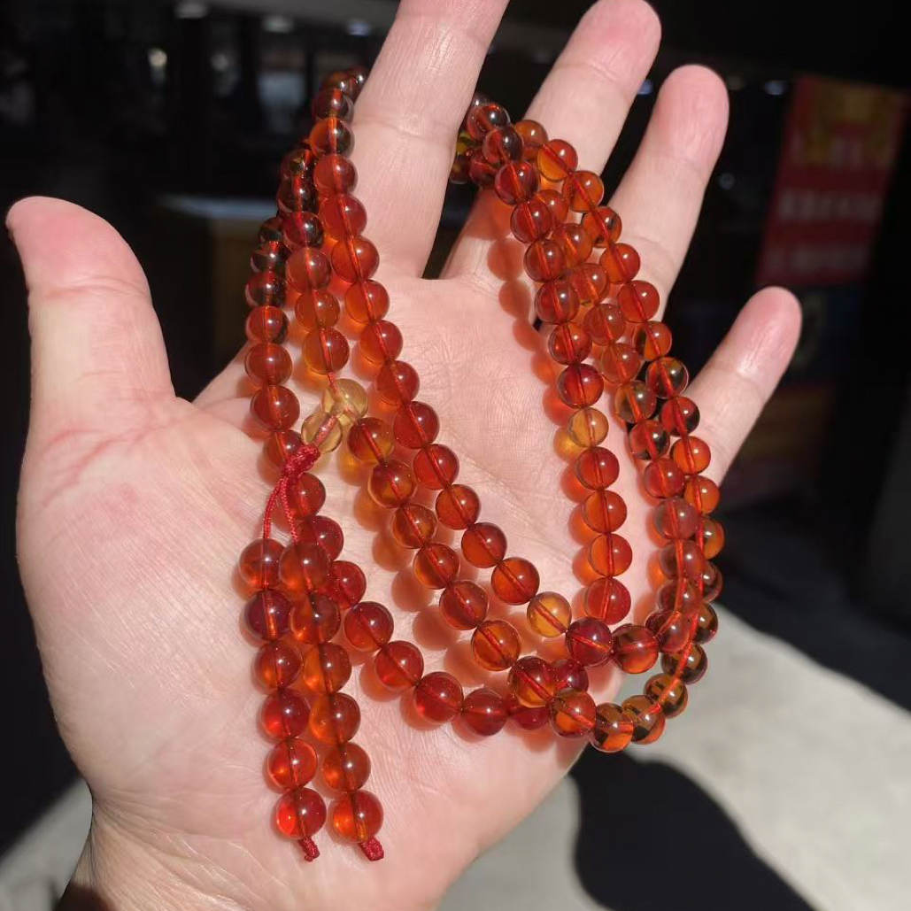 纯天然缅甸琥珀、干放血珀108