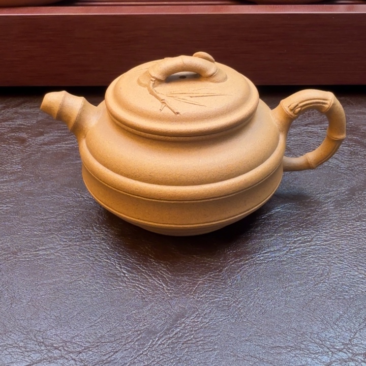 茶壶紫砂黄金段双线竹鼓容量二百二