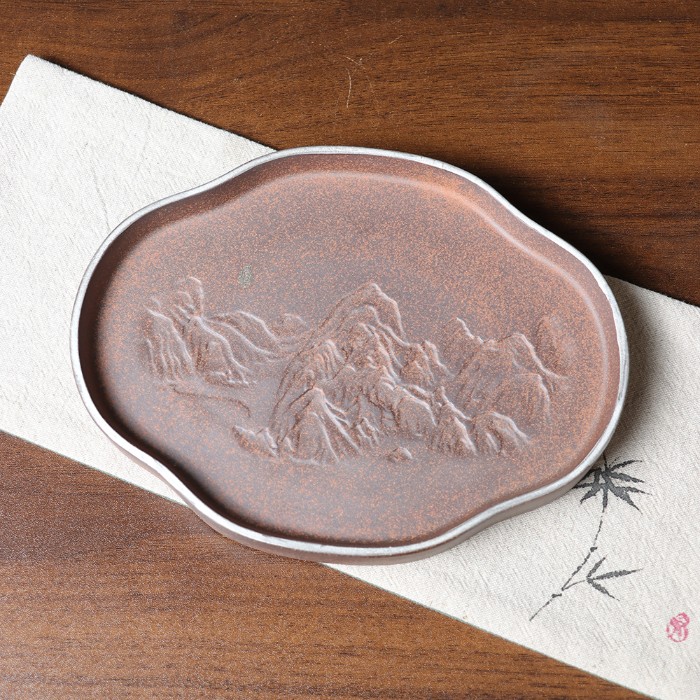 【正版川冶】鎏银海棠壶承.6917.中式复古茶壶垫家用办公干泡盘紫砂