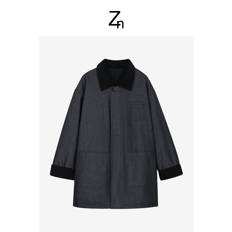Zn复古工装绵羊服时尚休闲简约百搭宽松翻领A825Z21754
