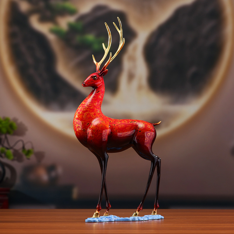 铜欣祥彩铜《一鹿亨通》大漆鹿摆件家居装饰工艺品乔迁开业贺寿礼品