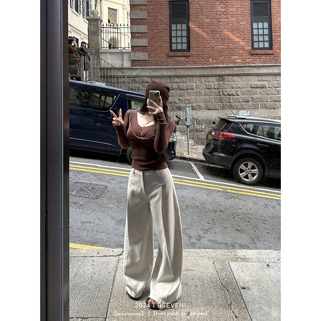 黑泽玄七微胖mm2025春季新款裤子磨毛感显瘦宽松阔腿休闲西裤女新