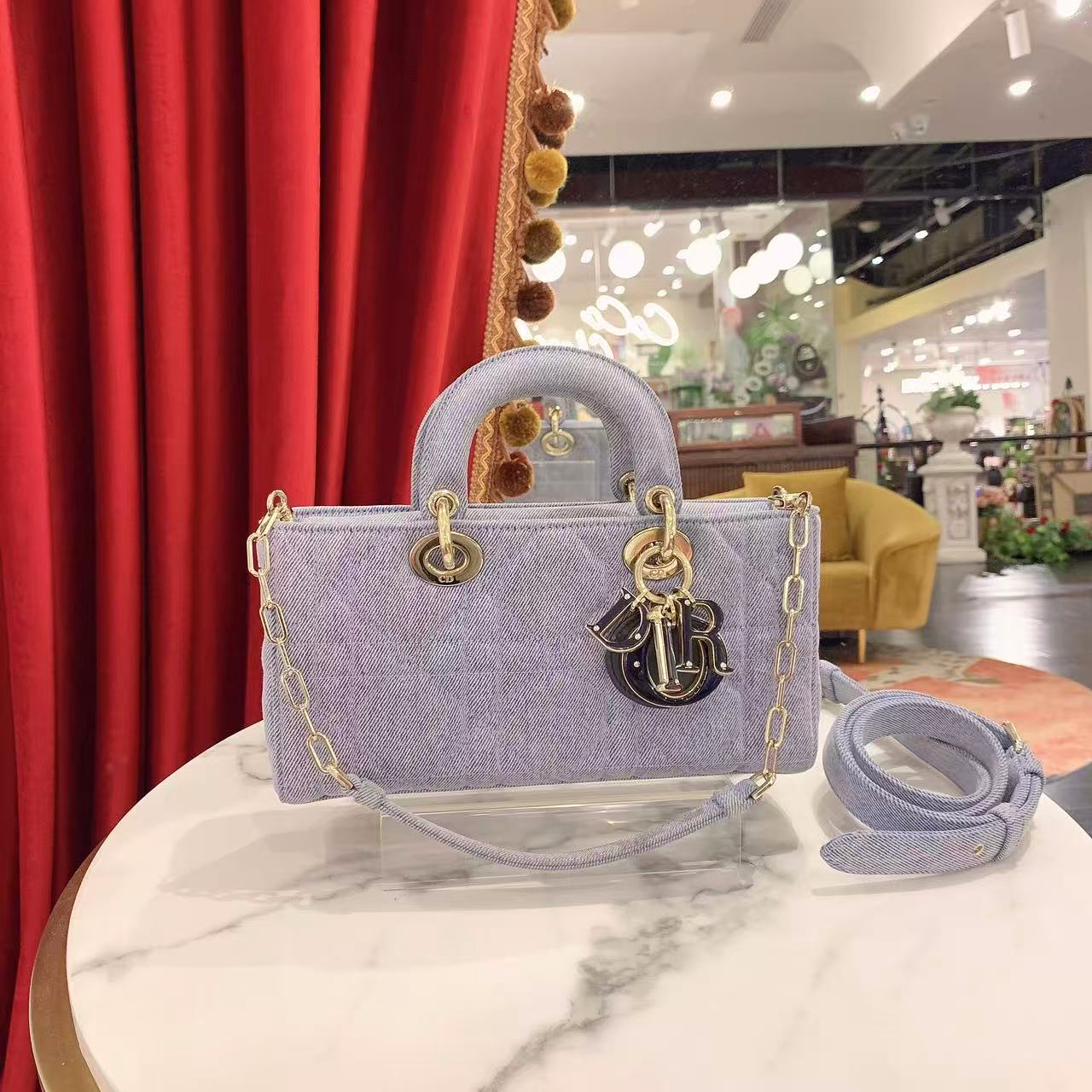 95新 DIOR/迪奥 GGS迪奥D-joy中号横版戴妃牛仔丹宁金扣30402703