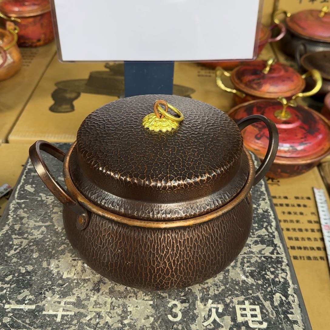 铜20cm燃气复古双耳铜锣锅