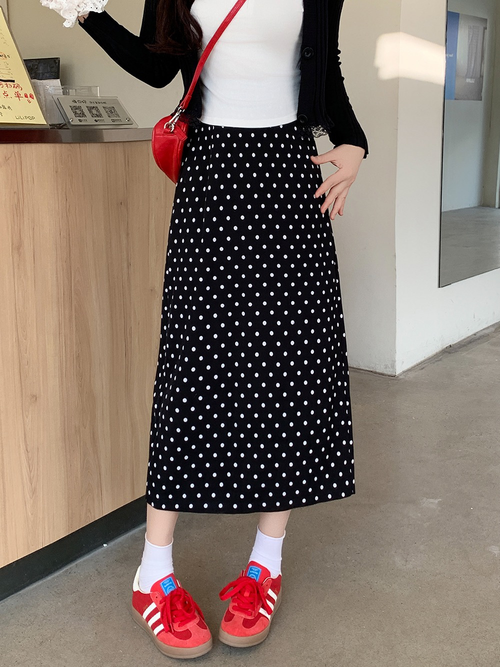 【冰姐】【冰姐】2025春季夏款高腰波点显瘦中长款半身裙