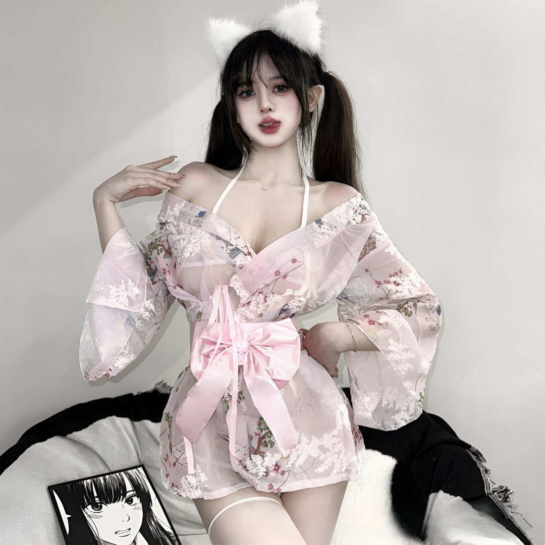 日系性感开衫雪纺印花火辣制服睡衣女