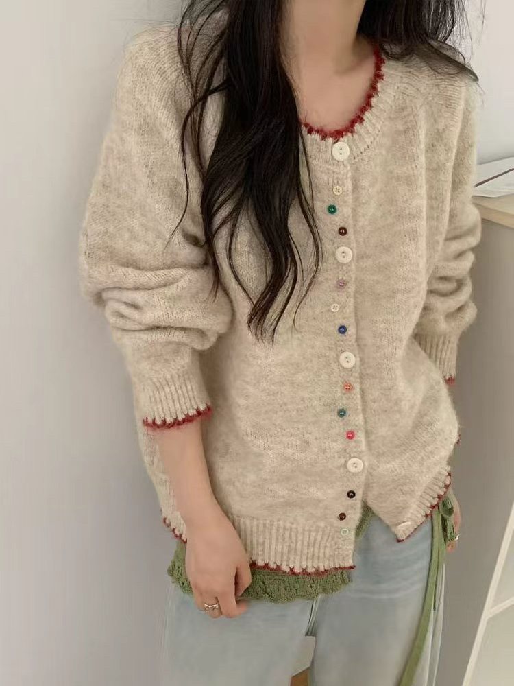 秋冬新款~加厚毛针织衫韩版单排扣毛织开衫毛衣长袖女装圆领