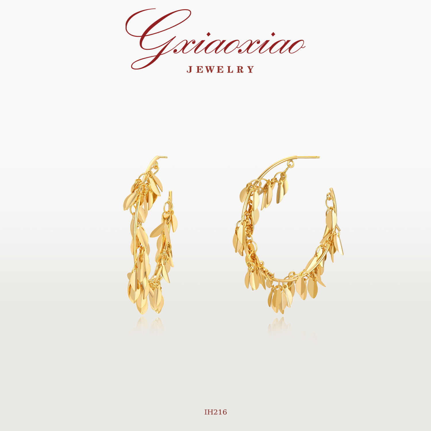 G XIAOXIAO 镀K金【金叶流韵】轻奢气质树叶麦穗C圈耳环 IH216
