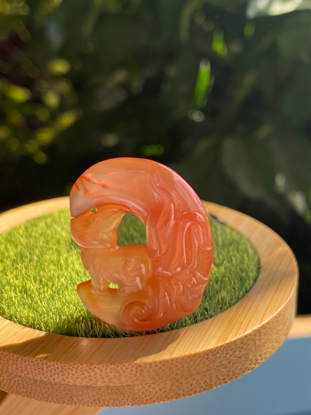 天然川料南红玛瑙冰飘橘花九尾狐吊坠（可配绳）