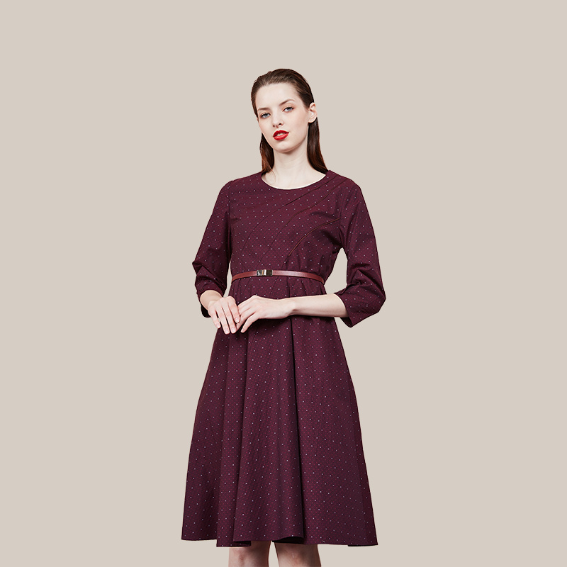 菲姿FEIZI春新款桃心领口收腰连衣裙0A478（附赠0A078）