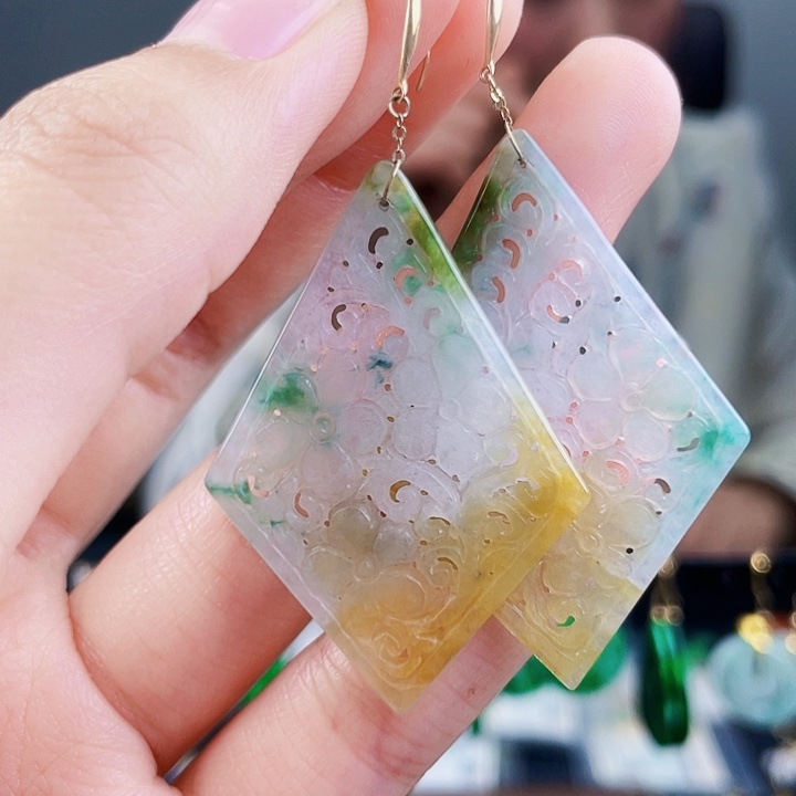 翡翠耳饰18K金镶嵌饰品