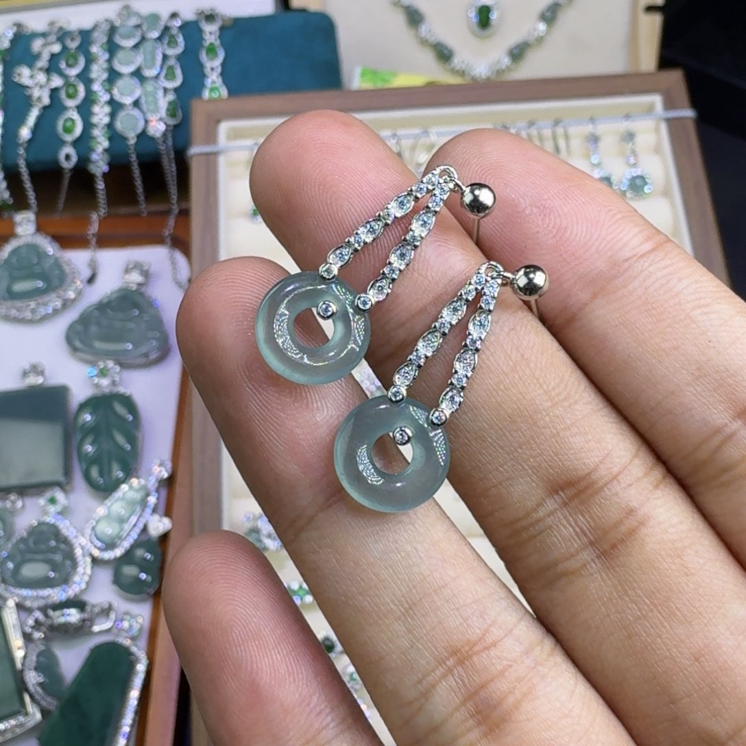 翡翠银S925镶嵌耳饰12