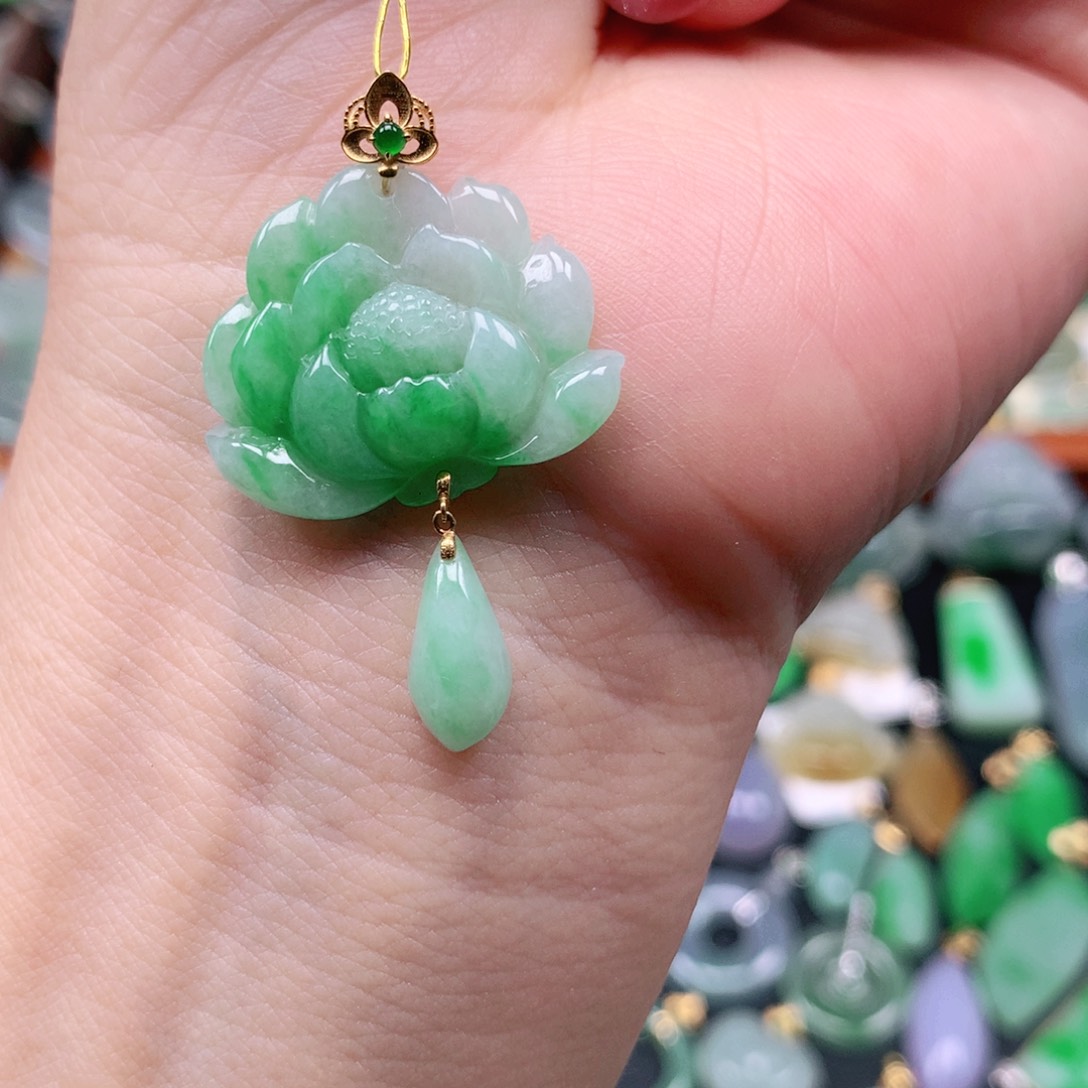 翡翠18K金镶嵌吊坠(不含链)