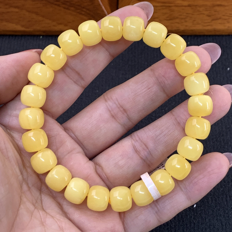 007157701精工同料天然蜜蜡手串尺寸9.6mm浓蜡妖花纹原矿俄料