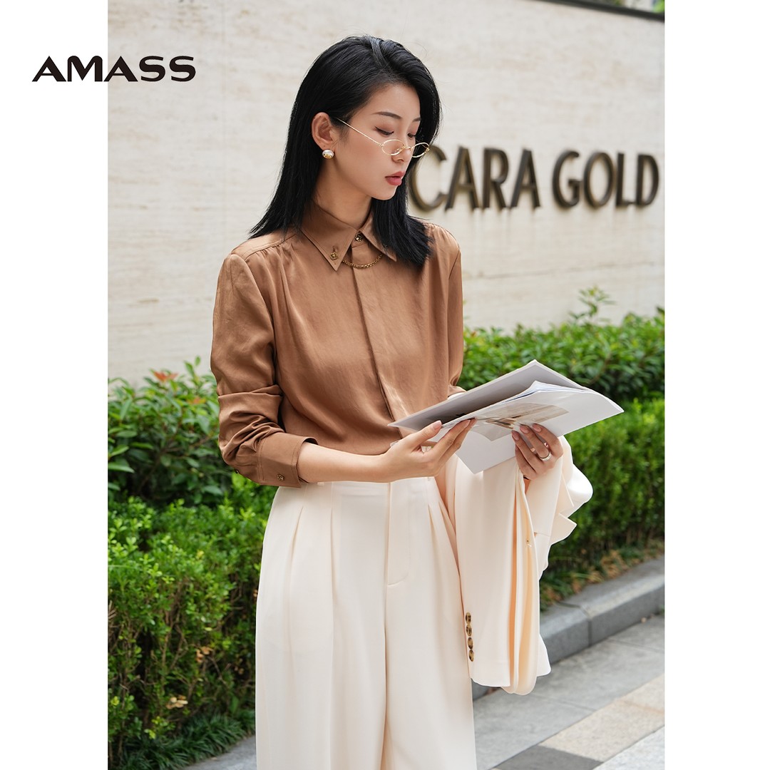 AMASS/阿玛施春季新款新中式气质长袖衬衫附金属链扣女5300988