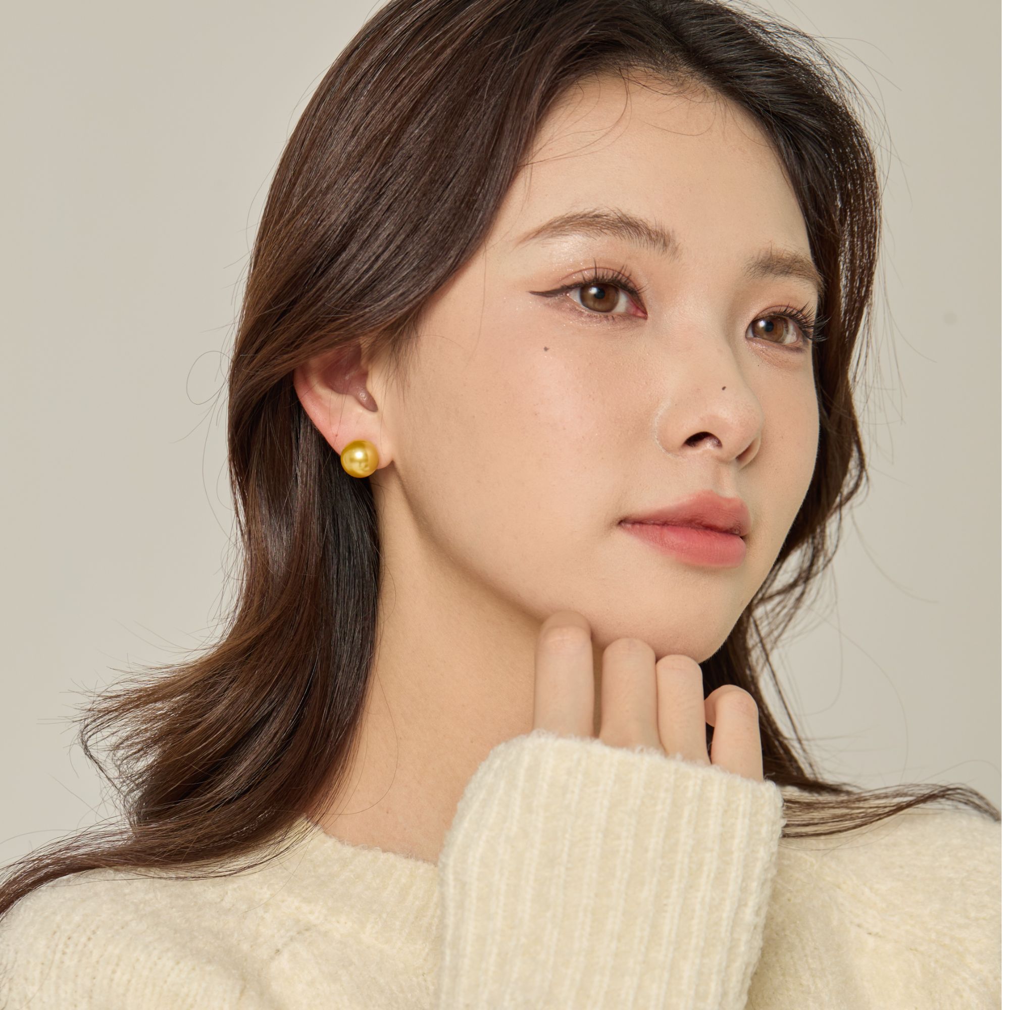 Muin Empress 925银耳饰 《缘起》12mm南洋金色贝壳贝珠耳钉