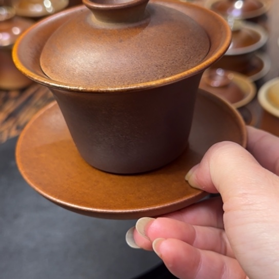 瓷片韩**~迹艺柴烧茶器盖碗