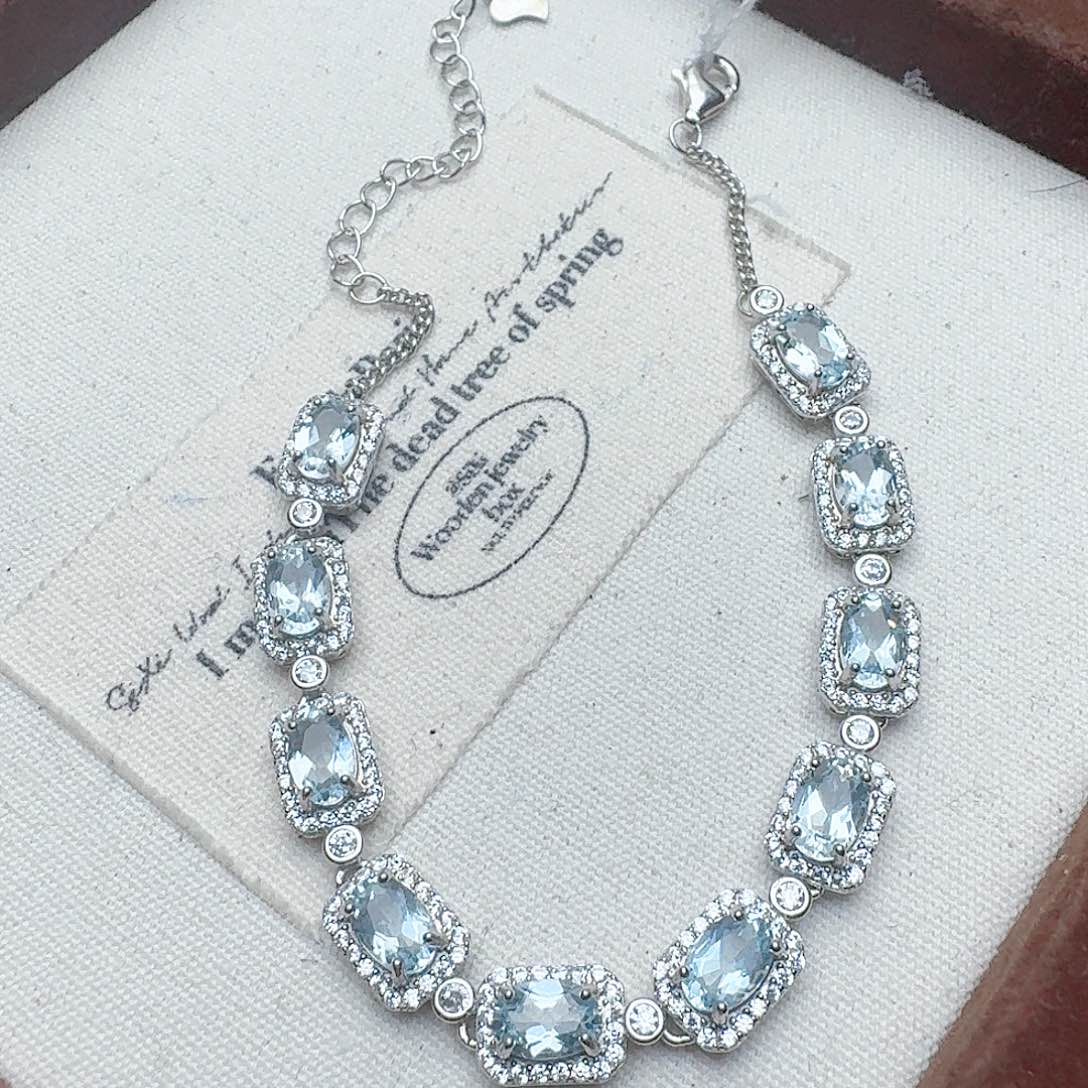 海蓝宝石手链银S925镶嵌手链