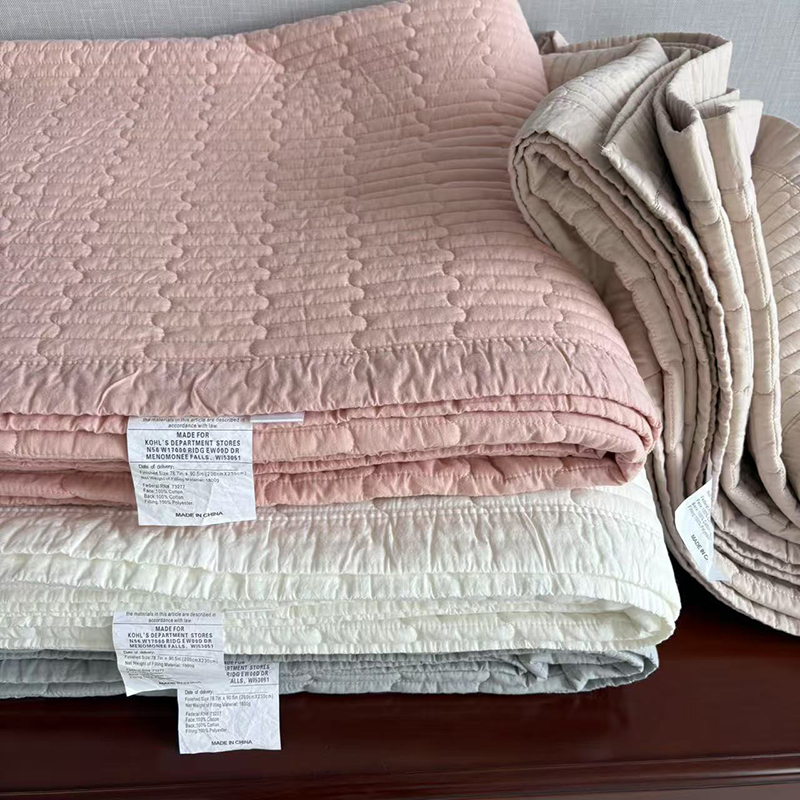 巨好！外贸原单纯棉床盖60支精梳超柔软100%全棉纯色绗缝夹棉床单