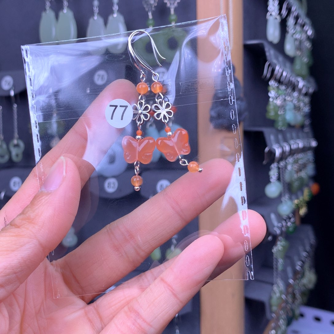 南红玛瑙耳饰银S925镶嵌谢*娘