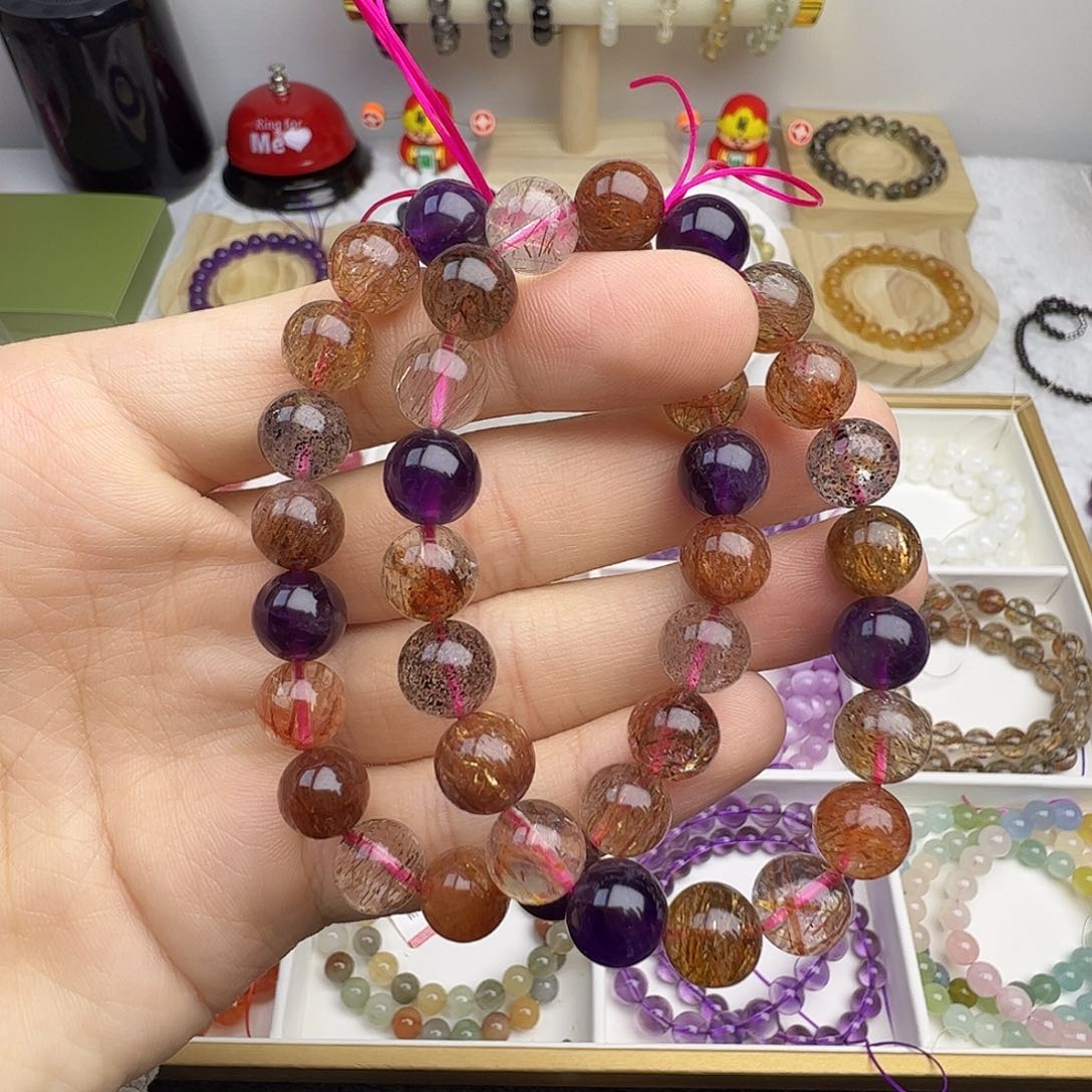 紫晶手串未镶嵌黑金超加紫水