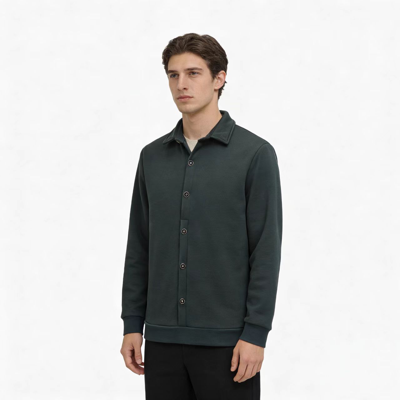 男士灰色加绒加厚奥粒绒衬衫男款翻领休闲长袖高级感男装秋冬款