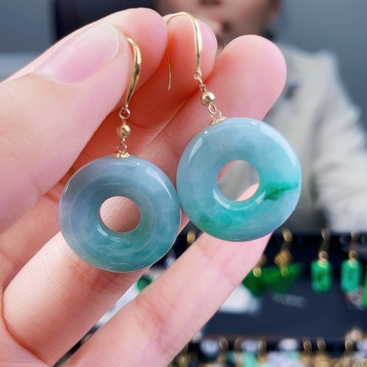 翡翠耳饰18K金镶嵌饰品