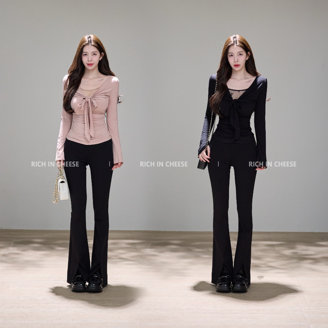 舒胡蕾 蕾丝扭结T 秋冬纯欲少女设计感蕾丝针织假两件针织上衣