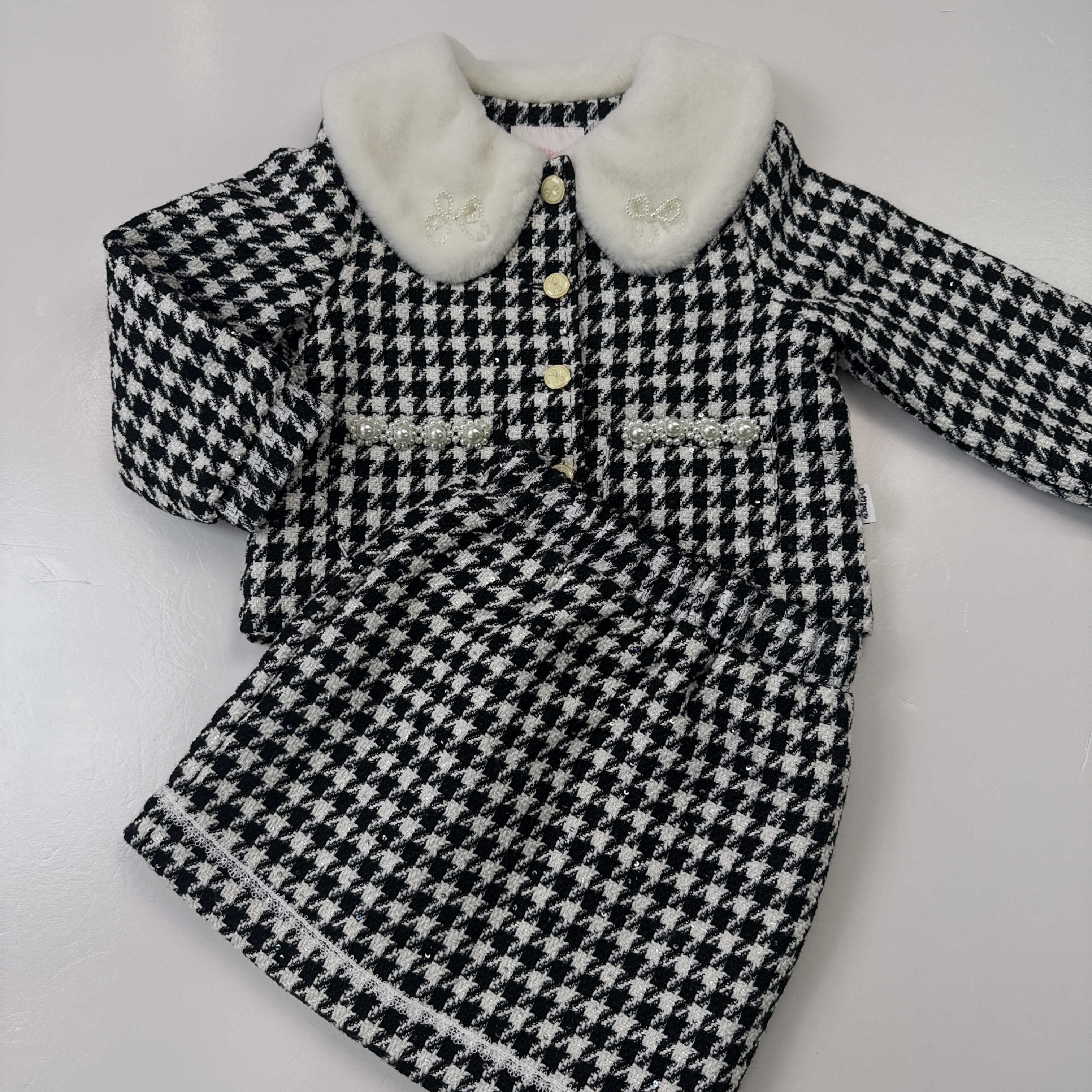 M.Mparty新款女童童装气质时尚洋千鸟格秋冬长袖两件套套装(151)