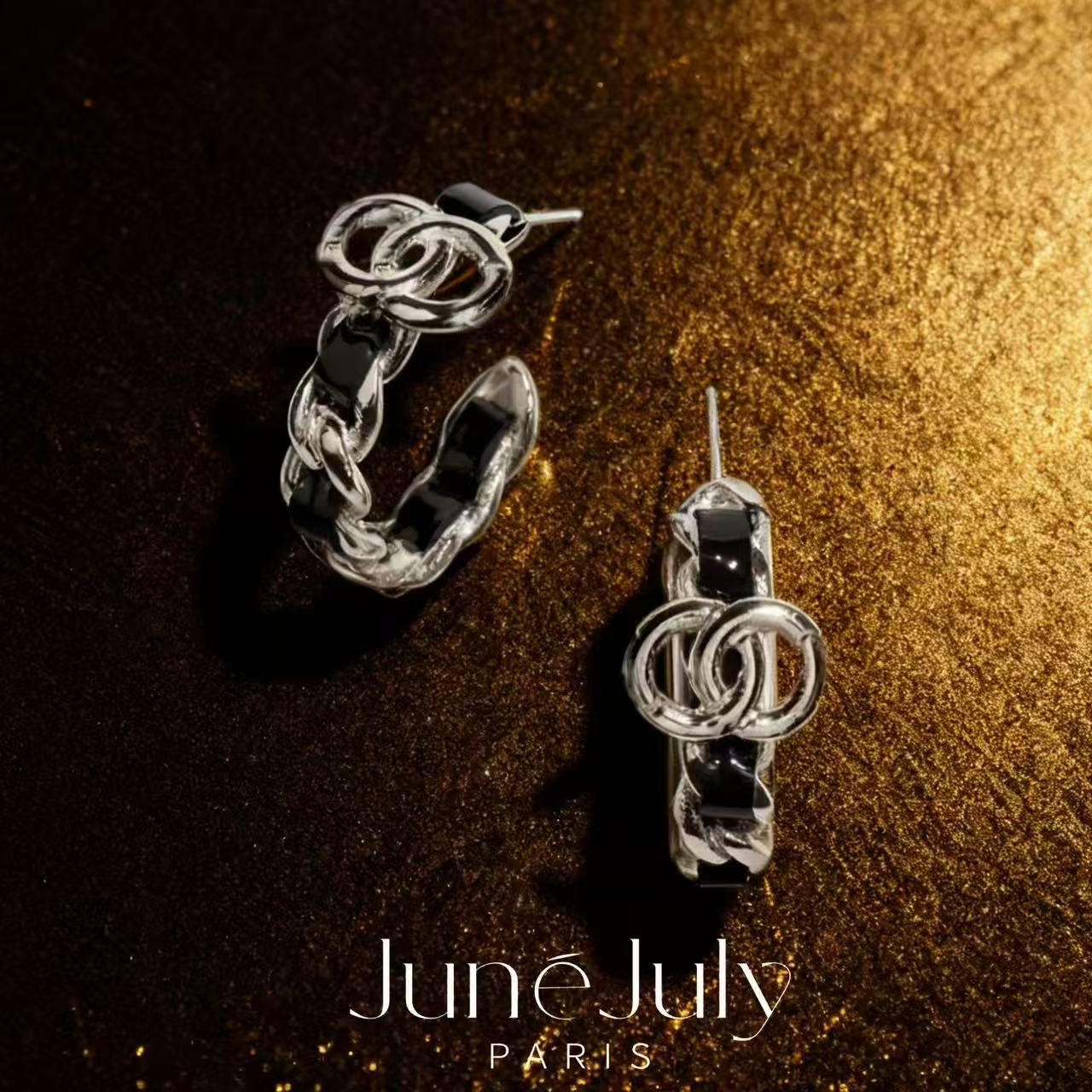 铜合金耳饰 JuneJuly 新款皮带圆圈耳环 1118皮穿耳环