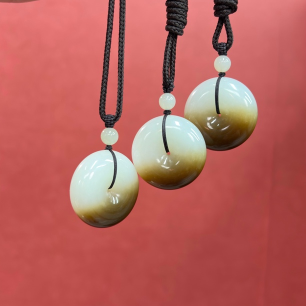 新疆且末糖白平安扣半山水一口糖吊坠新中式情侣送礼物多样性发一