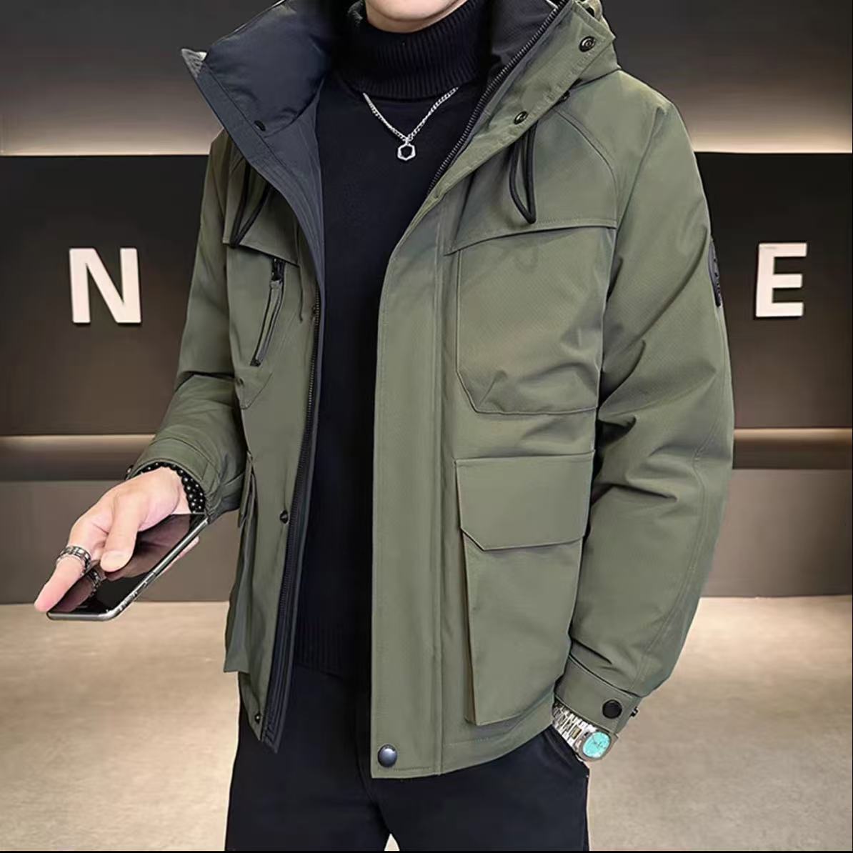 新款男士连帽羽绒服时尚百搭潮流宽松帅气厚款连帽羽绒服206