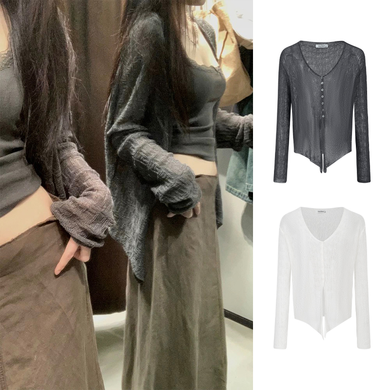 MosesQueen/魔西女王时髦凉感纸片人防晒开衫夏显瘦长袖针织上衣