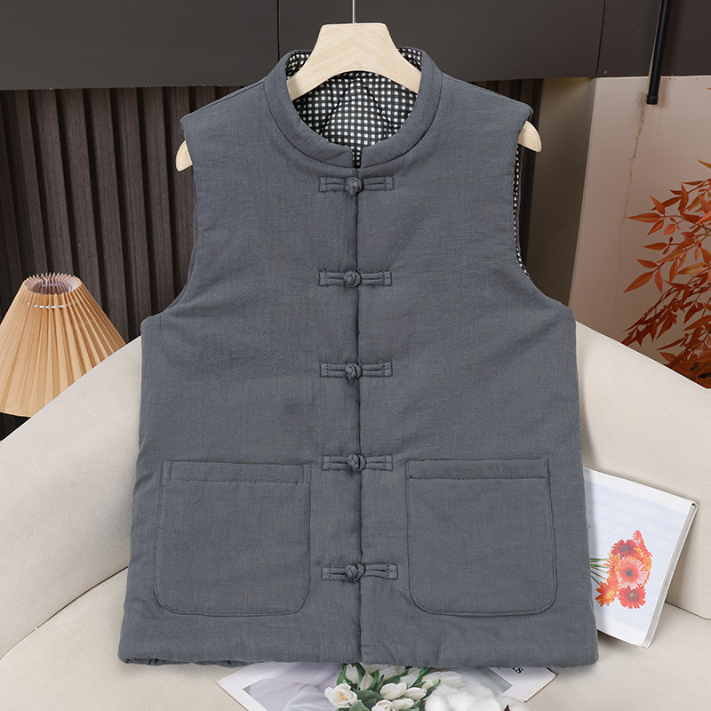 100棉花手工加厚纯棉马甲中老年盘扣保暖马夹爸爸坎肩内外穿背心