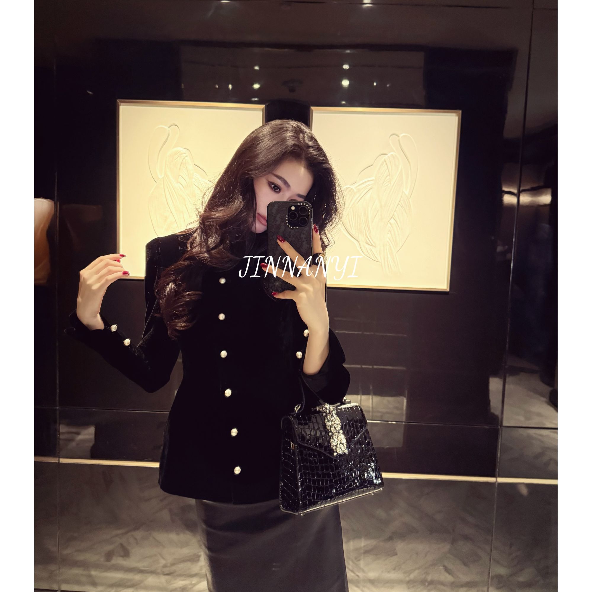 金南一黑色西装长袖气质外套0202411286