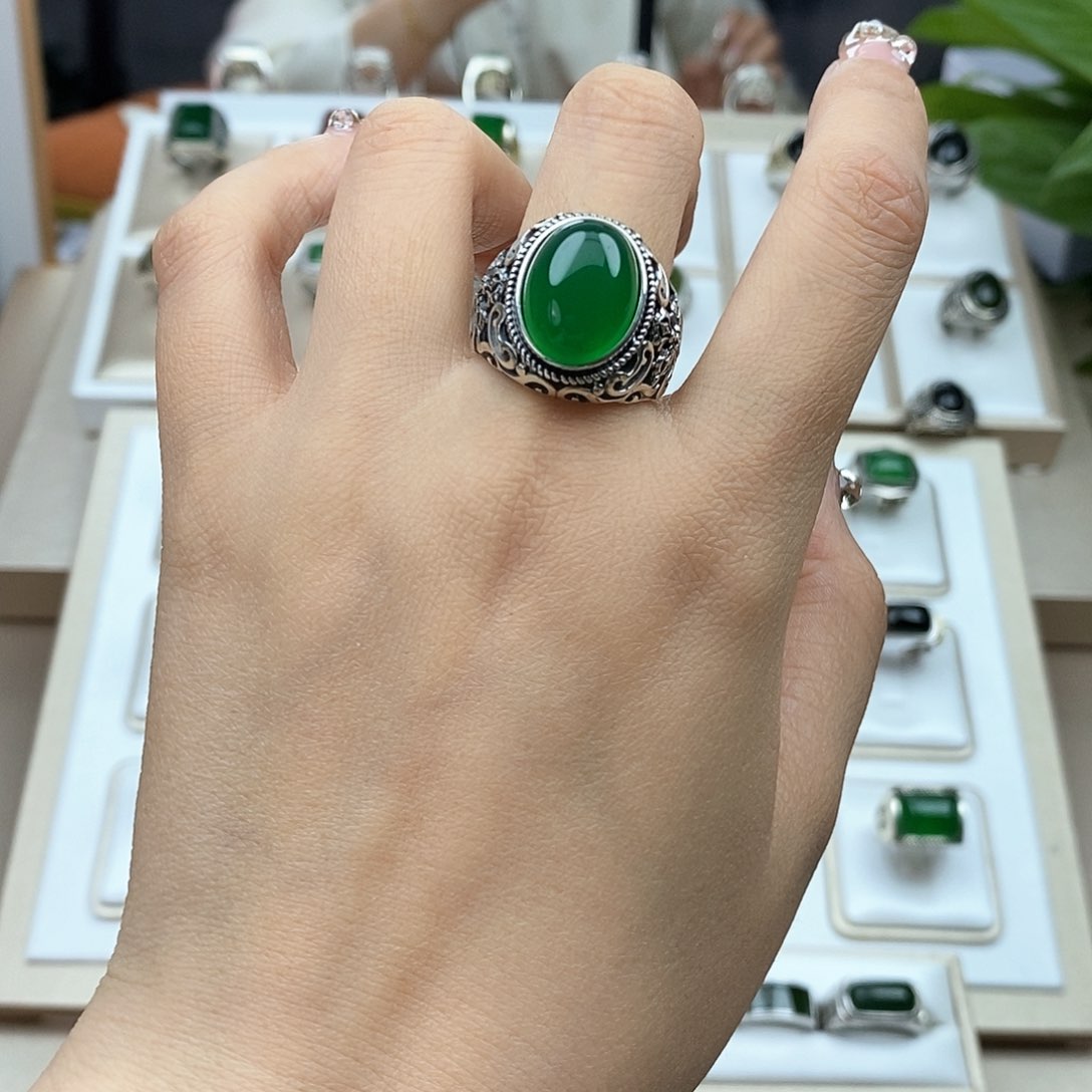 玛瑙/玉髓戒指银S925镶嵌