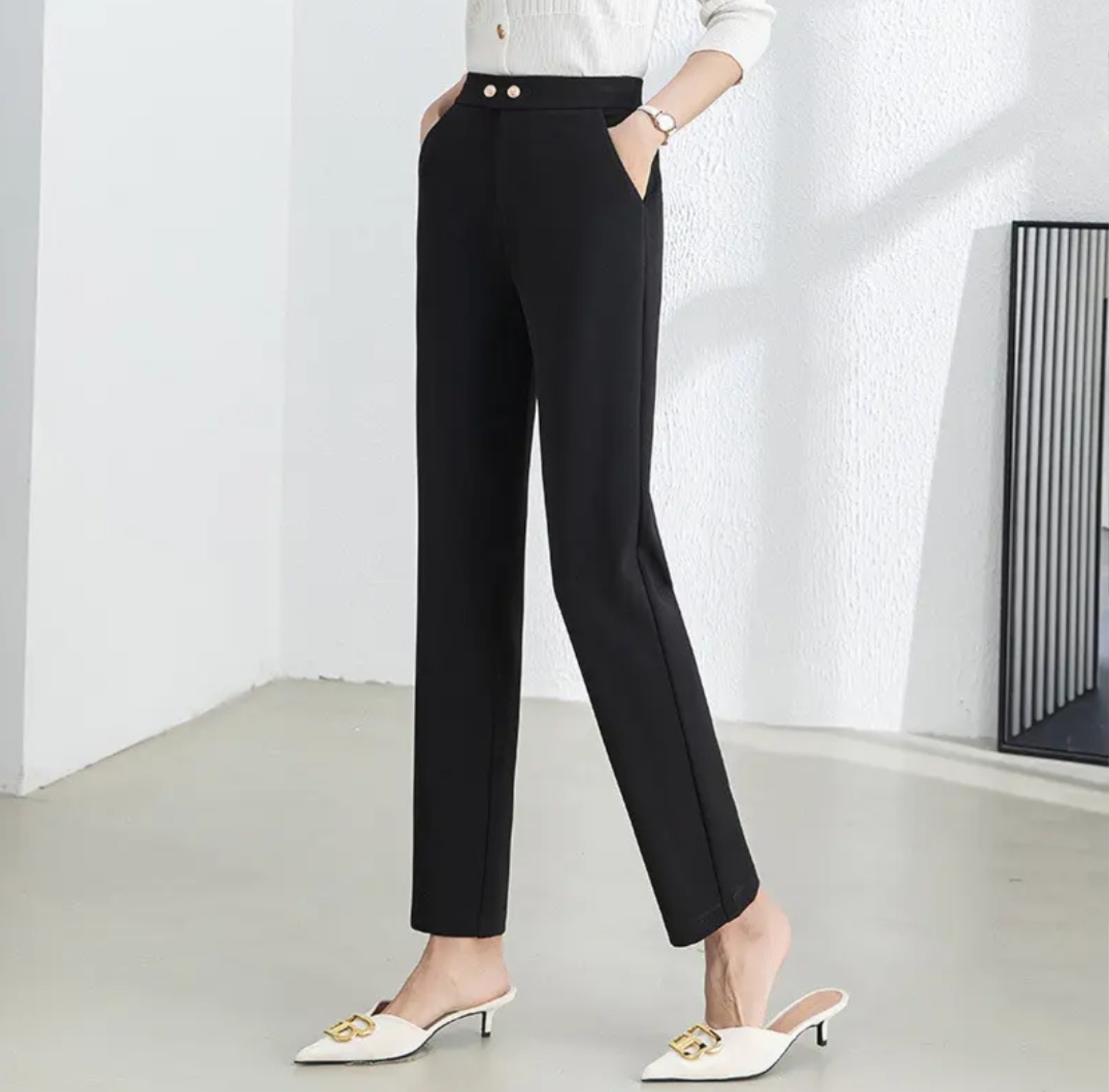 C区B17薄款高腰显瘦烟管裤女时尚休闲小个子长裤